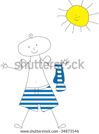 Kids drawing of going to swim