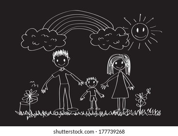 kids drawing happy family picture 