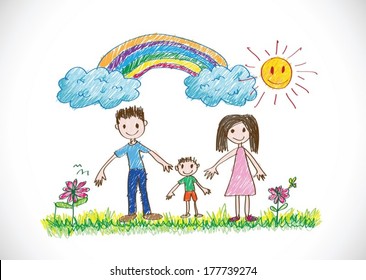 kids drawing happy family