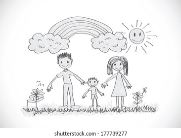 kids drawing happy family picture 