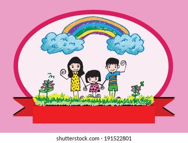 kids drawing happy family picture