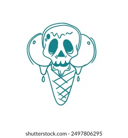 kids Drawing of ice cream with a human skull for Halloween