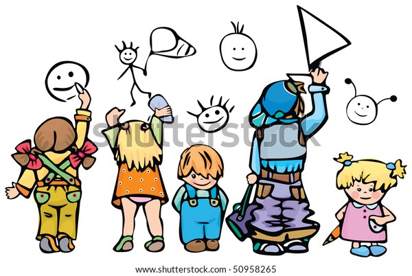 Kids Drawing On Wall Stock Vector (Royalty Free) 50958265