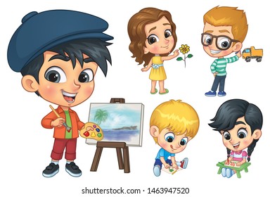 Kids Drawing and Painting, Vector EPS 10