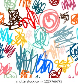 Kids drawing pencil marker effect seamless colorful pattern hand drawn for posters background prints t shirts and presentation