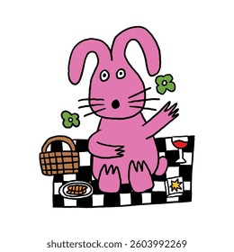 Kids drawing rabbit camping illustration