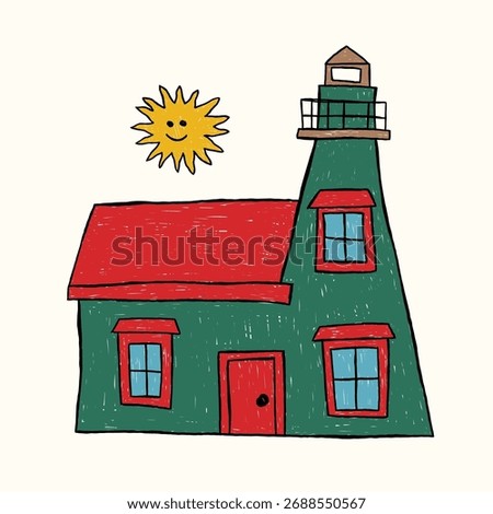 kids drawing scribble lighthouse illustration