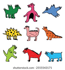kids drawing Scribbles dinosaur illustrations