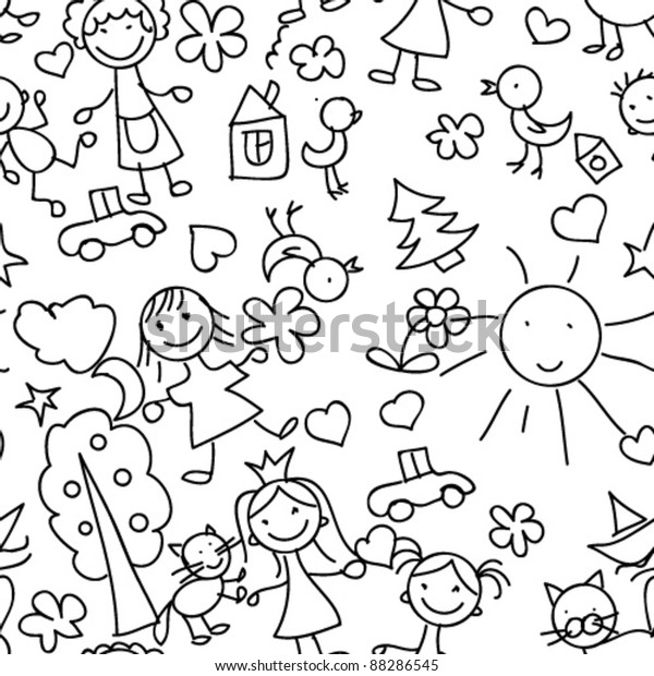 Kids Drawing Seamless Pattern Stock Vector (Royalty Free) 88286545