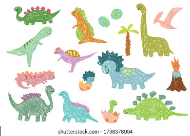 Kids drawing. Set of colorful dinosaurs. 