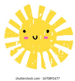 Los niños dibujan el sol. Verano, concepto de primavera. Doodle infantil con marcador amarillo. Emoción sonriente y feliz. ilustraciones vectoriales aisladas.