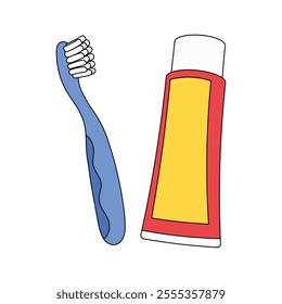 kids drawing toothbrush and toothpaste cartoon isolated