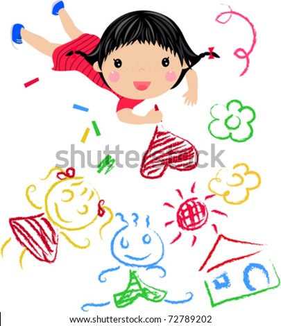 Kids Drawing Vector Stock Vector (Royalty Free) 72789202 - Shutterstock
