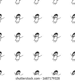 Kid's drawing. Vector background. Mom pattern. Cartoon character. School girl. Smiling girl. It's a girl. Celebration Card. Fabric for kids. Cute baby design. Positive and happy.