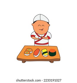kids drawing Vector illustration of a chef making different kind of sushi