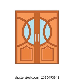 Kids drawing Vector illustration circle shaped glass double door Isolated on White Background