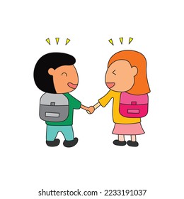 kids drawing Vector illustration of a happy brother and sister go to school together