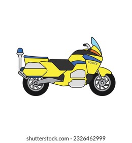 kids drawing Vector illustration police motorcycle flat cartoon isolated