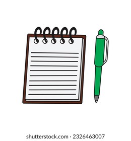 kids drawing Vector illustration White notebook and pen flat cartoon isolated