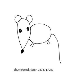 Kids drawings. Coloring Pages. Animal coloring book with mouse. Outline vector illustration. Cute adorable character for your design. Symbol 2020. Black and white cartoon icon.