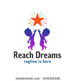 Kids dream logo design. Reaching star icon