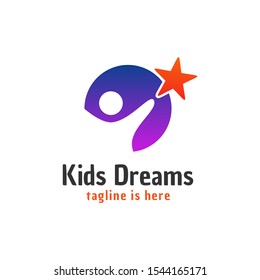 Kids dream logo design. Reaching star icon