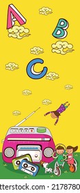 kids dreams vertical illustrations school student cartoon school gate learning