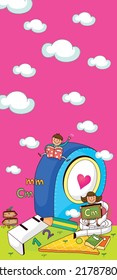 kids dreams vertical illustrations school student cartoon school gate learning