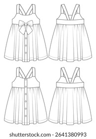 Kids dress with button and bow, kids dress vector design 