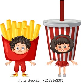 Kids dressed as fries and soda cups
