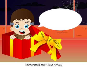 Kids dressed for Halloween in a gift box. Vector cartoon character illustration of kids ready to Trick or Treat.
