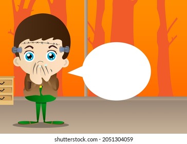 Kids dressed for Halloween with hands over mouth. Vector cartoon character illustration of kids ready to Trick or Treat.
