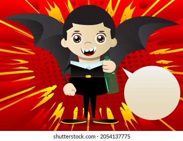 Kids dressed for Halloween holding a bottle. Vector cartoon character illustration of kids ready to Trick or Treat.