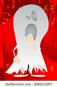 Kids dressed for Halloween holding finger front of his mouth. Vector cartoon character illustration of kids ready to Trick or Treat.