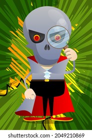 Kids dressed for Halloween holding a magnifying glass. Vector cartoon character illustration of kids ready to Trick or Treat.