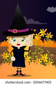 Kids dressed for Halloween holds hand at his ear, listening. Vector cartoon character illustration of kids ready to Trick or Treat.