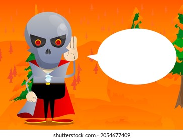 Kids dressed for Halloween holds hand at his ear, listening. Vector cartoon character illustration of kids ready to Trick or Treat.