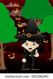 Kids dressed for Halloween pointing at the viewer with his hand. Vector cartoon character illustration of kids ready to Trick or Treat.