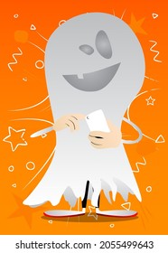 Kids dressed for Halloween using a mobile phone. Vector cartoon character illustration of kids ready to Trick or Treat.