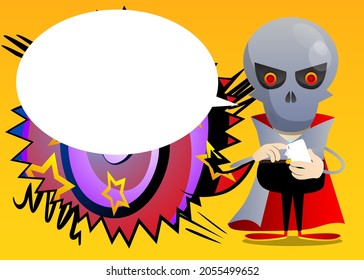 Kids dressed for Halloween using a mobile phone. Vector cartoon character illustration of kids ready to Trick or Treat.