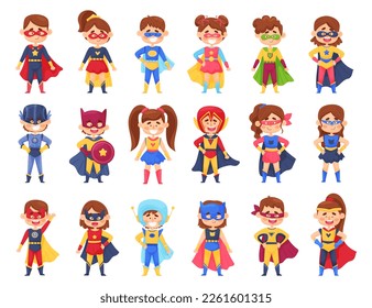 Kids Dressed as Superheroes in Cloak and Mask Big Vector Set