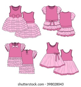 Kids dresses. Sketch. Pink