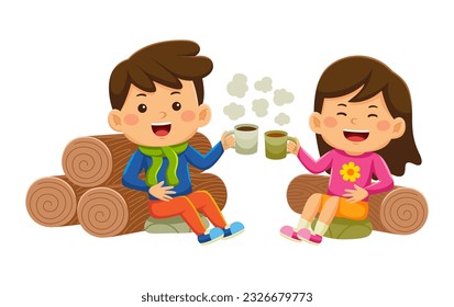 kids drinking coffee in vector illustration