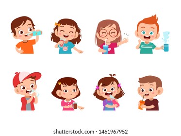 kids drinking isolated vector illustration