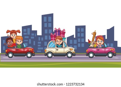 Kids driving car at city