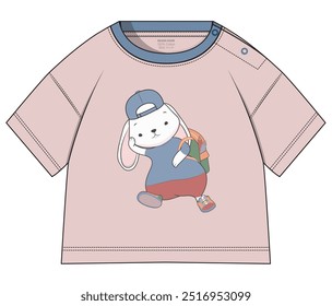 Kids Drop Shoulder T shirt with Bunny Print Design