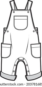 Kids dungaree fashion flat sketch template boys and girls  dungaree technical fashion illustration 