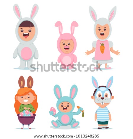 Download Kids Easter Bunny Costume Vector Cartoon Stock Vector ...