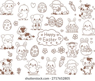 Kids Easter Coloring Doodle, Cute Bunny, Eggs and Spring Activities, A fun educational coloring doodle for kids featuring Easter scenes