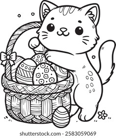 Kids Easter coloring with kitten and bunny